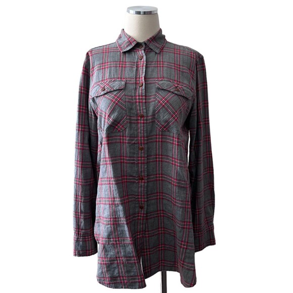 J Crew Plaid Long Sleeve Button Down Shirt Women 4T Gray Red - Picture 1 of 6